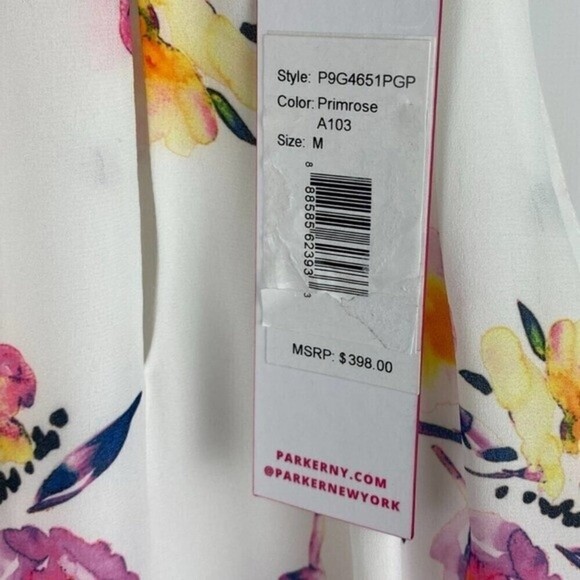 Parker Dress Womens Medium White Floral Mini Dress Tropical Lightweight - Picture 10 of 13